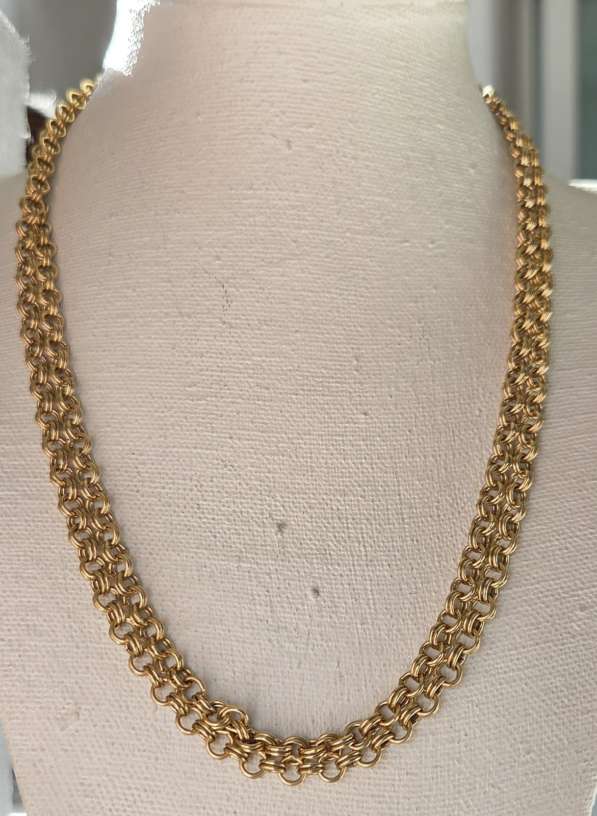 36 Inch Long Gold Tone Double Link Rolo Cable Chain Necklace Costume Victorian