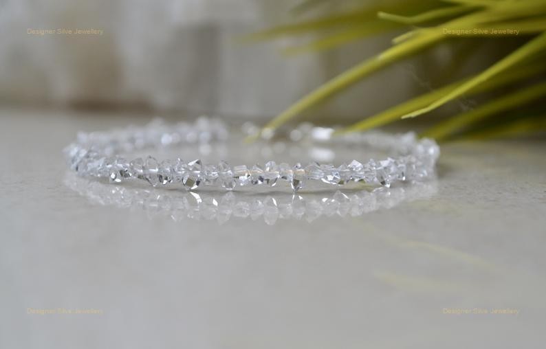 Herkimer Diamond Quartz Gemstone 925 Silver Wedding Boho Beaded Bracelet Jewelry