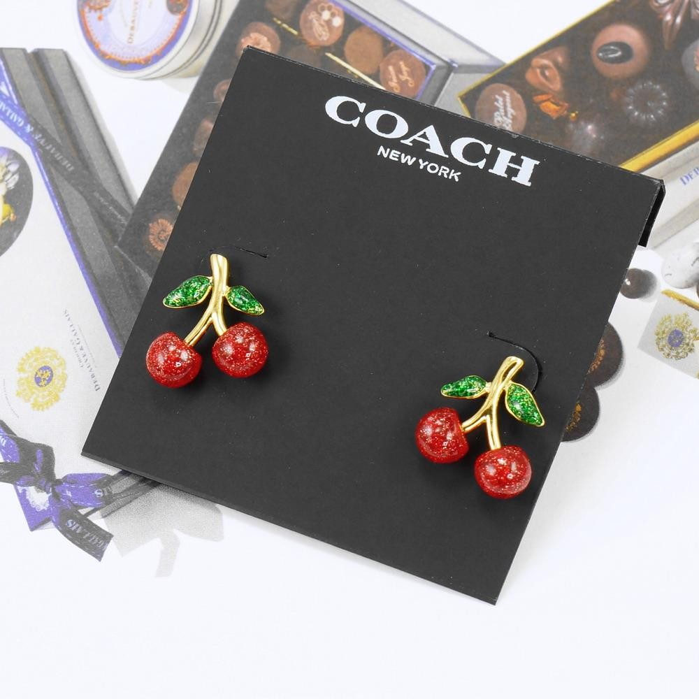 NWT Coach Red Glitter Cherry Stud Earrings Gold Plated