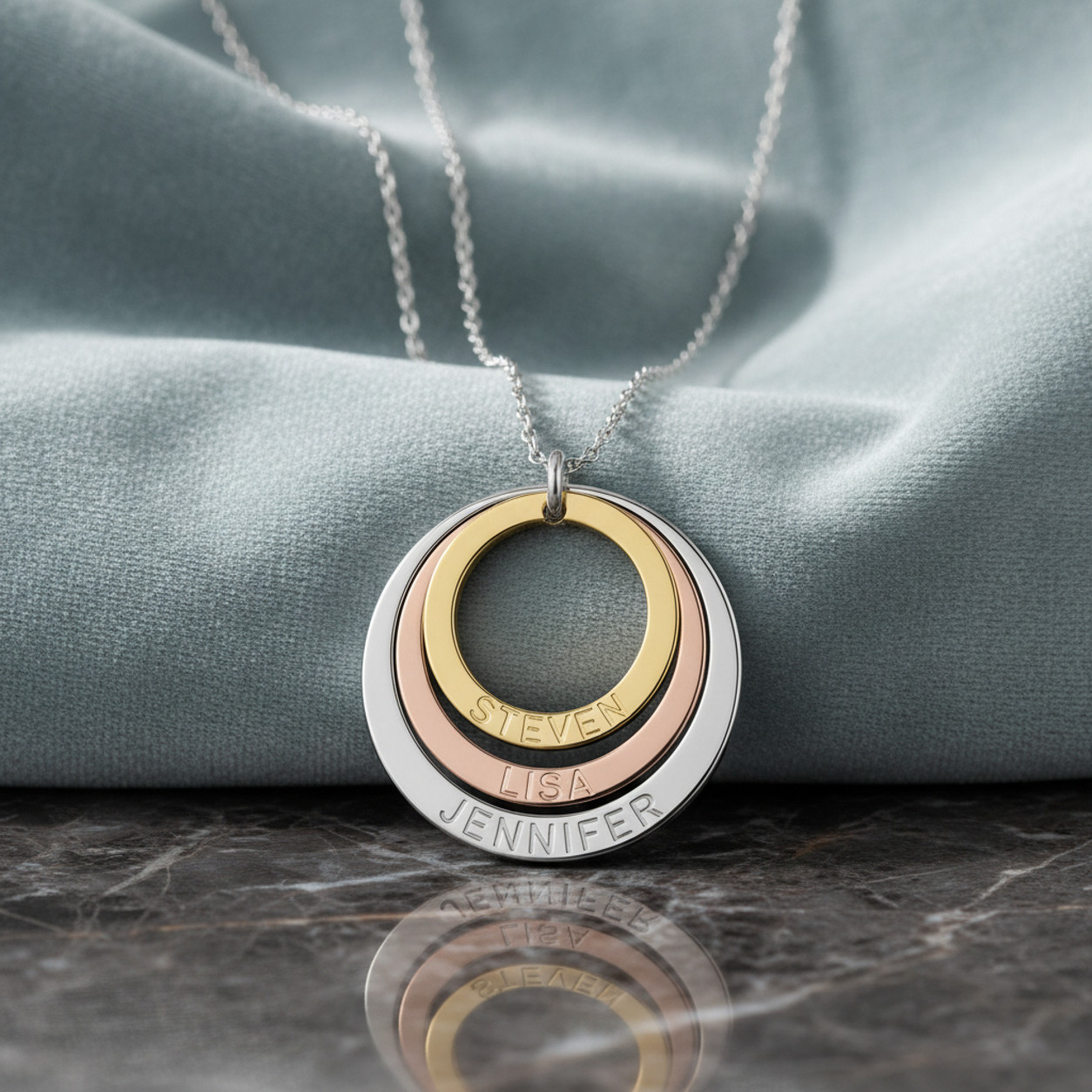 Three Tone Ring Engraved Mother Necklace personalized custom gift handmade