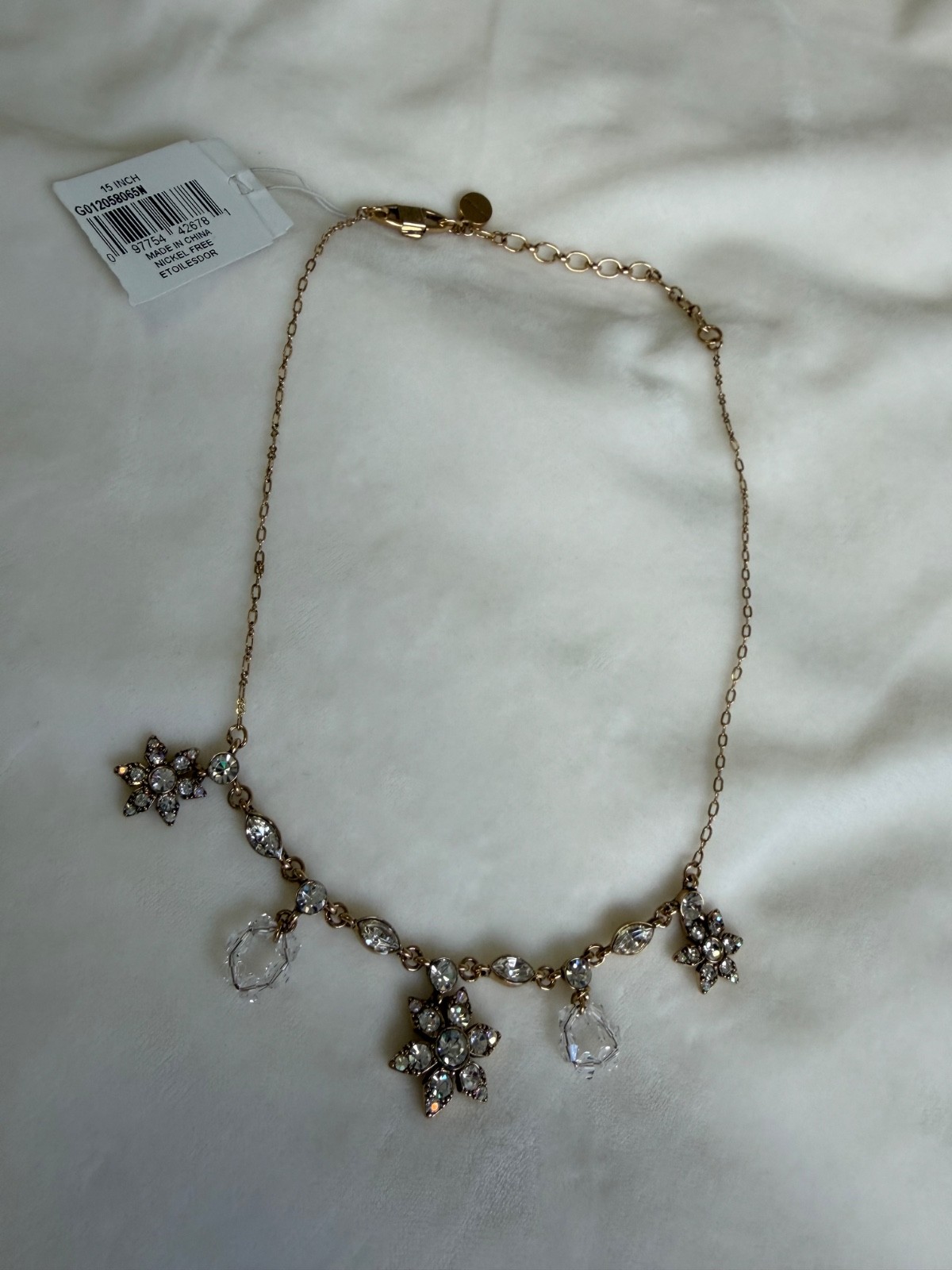 NWT Givenchy Gold-Tone Crystal Snowflake Cluster Necklace – 15″ to 17″