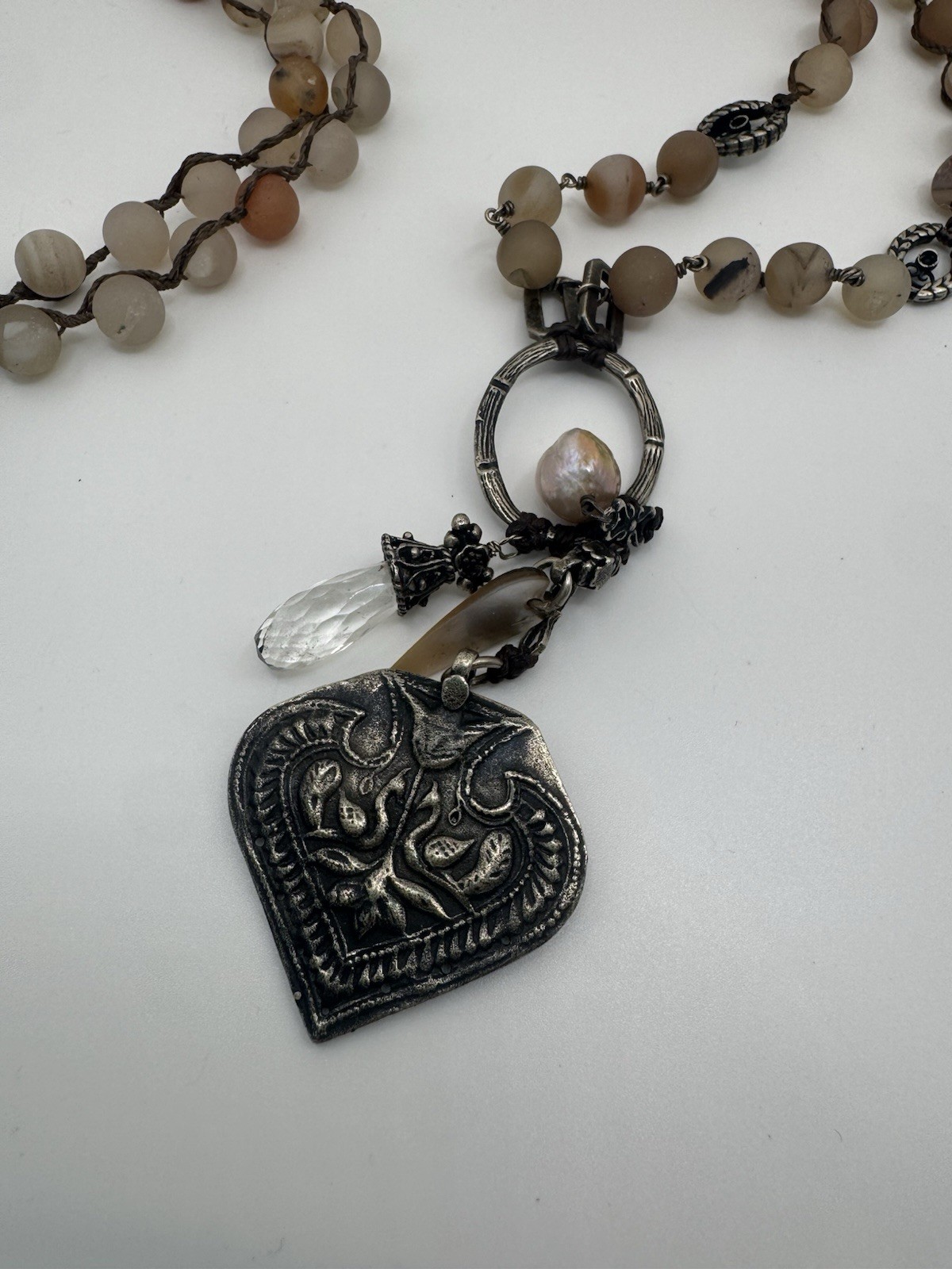 Early Love Heals Heart Beaded Long Pendant Necklace Crystal Geode
