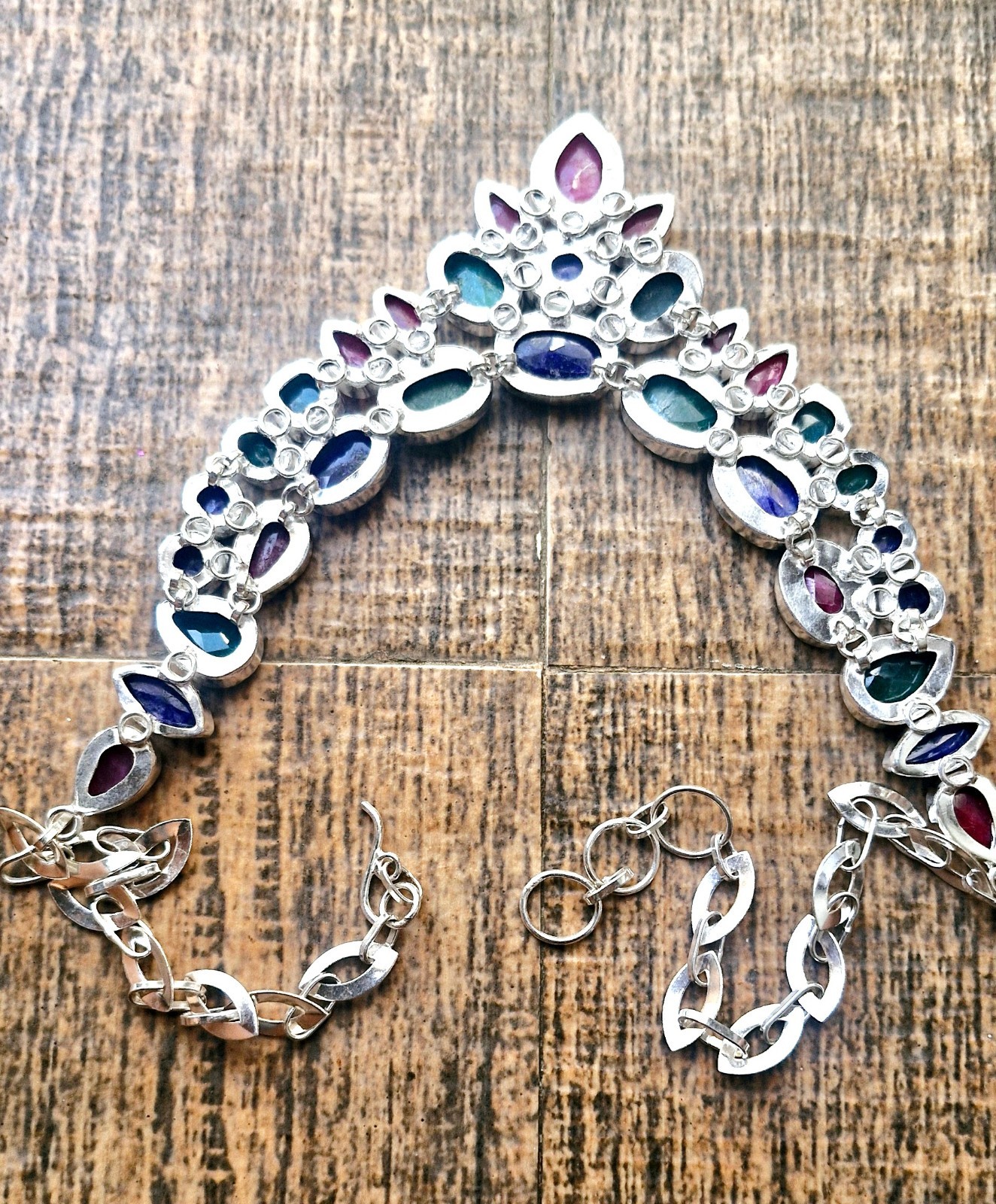 Green, Blue, Ruby Gemstone .925 Sterling Silver Jewelry Necklace 18″