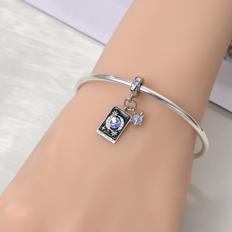 KUNSIR 925 Sterling Silver Charm For Bracelet World Tarot Card Pendant Charm DIY