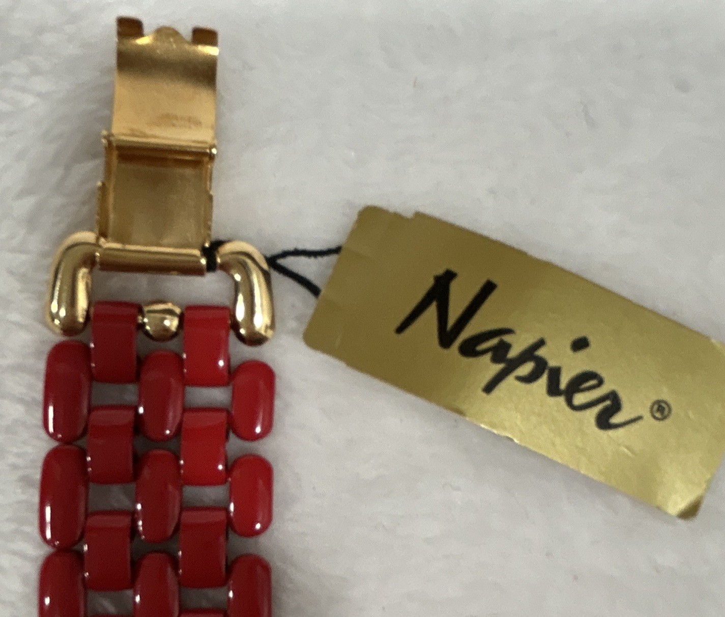 VTG Napier Red Enamel Gold Tone Link Choker Necklace 16″ 2103-G/RD NWT $45