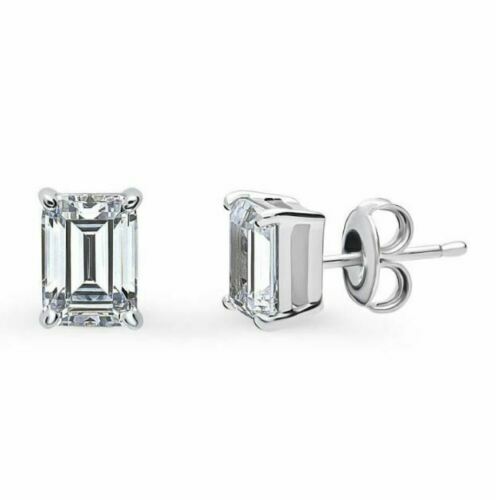 925 Sterling Silver Lab Created 2.00CTTW Emerald Cut CZ Stud Earrings 7x5MM