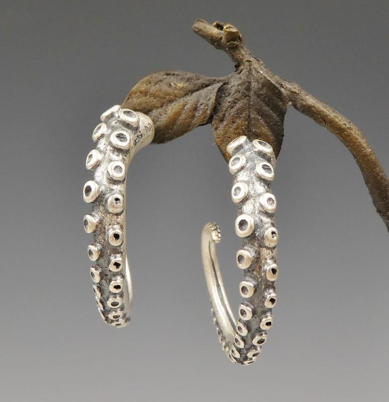 Unique Gothic Handmade 925 Sterling Silver Octopus Tentacle Punk Hoop Earrings