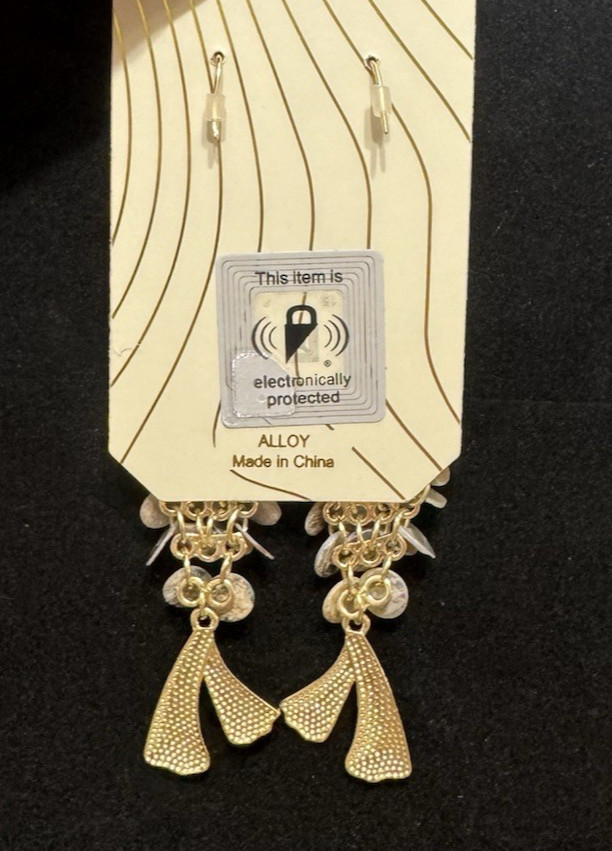 EYECANDY Los Angeles Gold Tone Dangle Fish Earrings with Shell Detail- Brand New