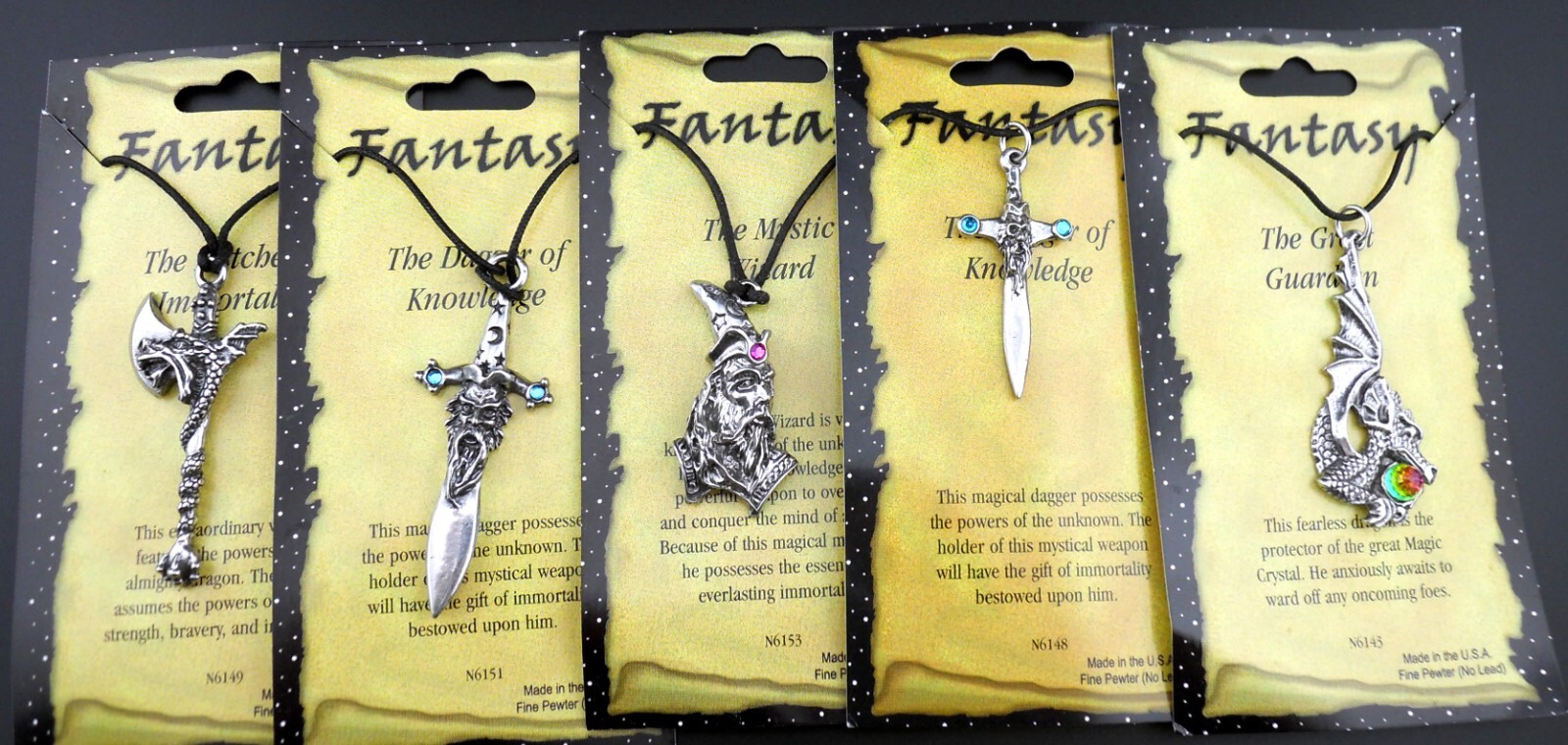 Wizard Necklace Dragons Pendant Original NEW/Old Dragon Axe Sword 5 pc Medieval