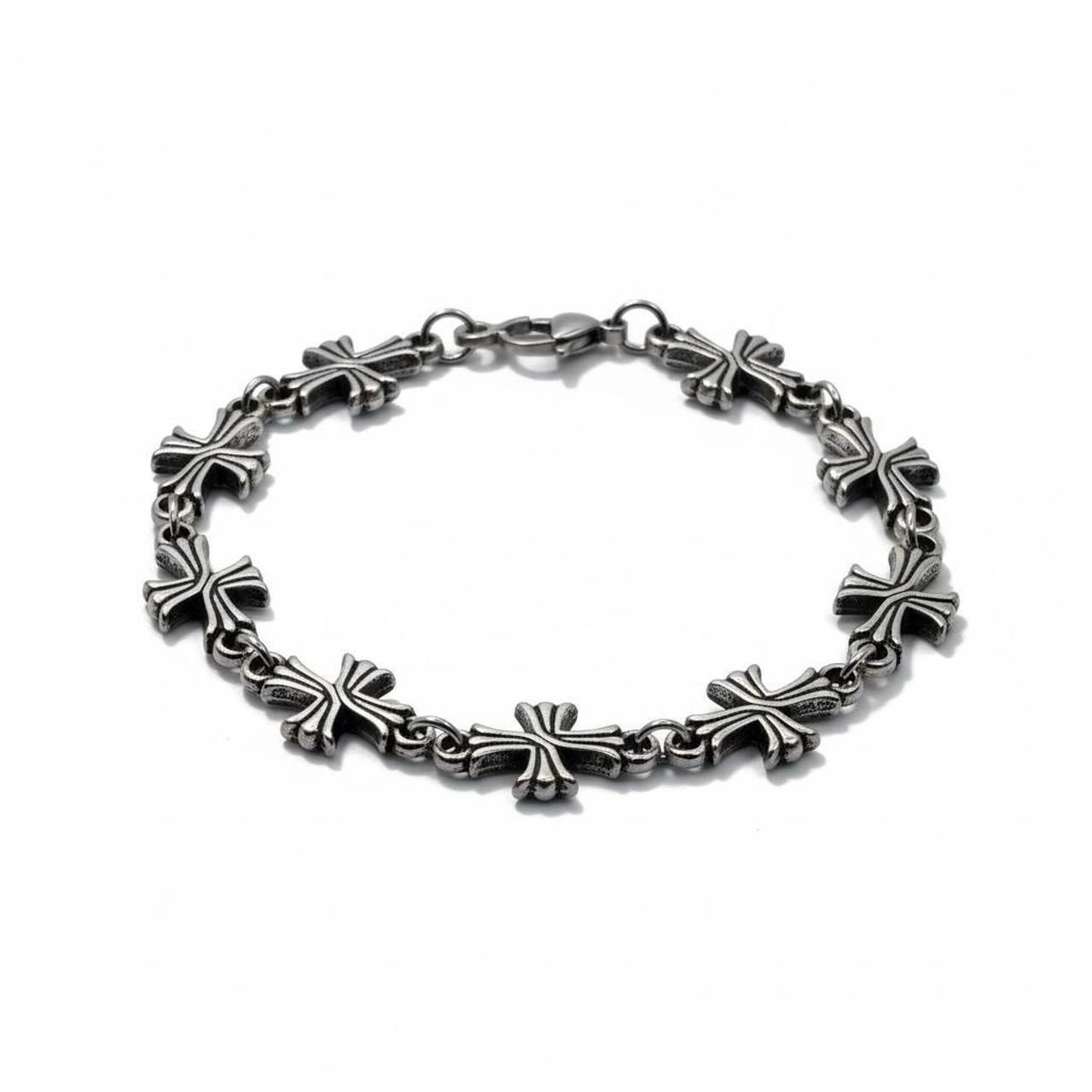20 Cm Plated Silver Alloy Linked Cross Bracelet Gothic Grunge Streetwear Jewelry