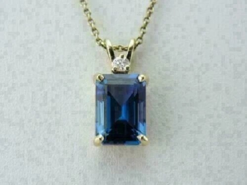 1.89 Ct Emerald Cut Blue sapphire Pendant Wedding Pendant 14k Solid Yellow Gold