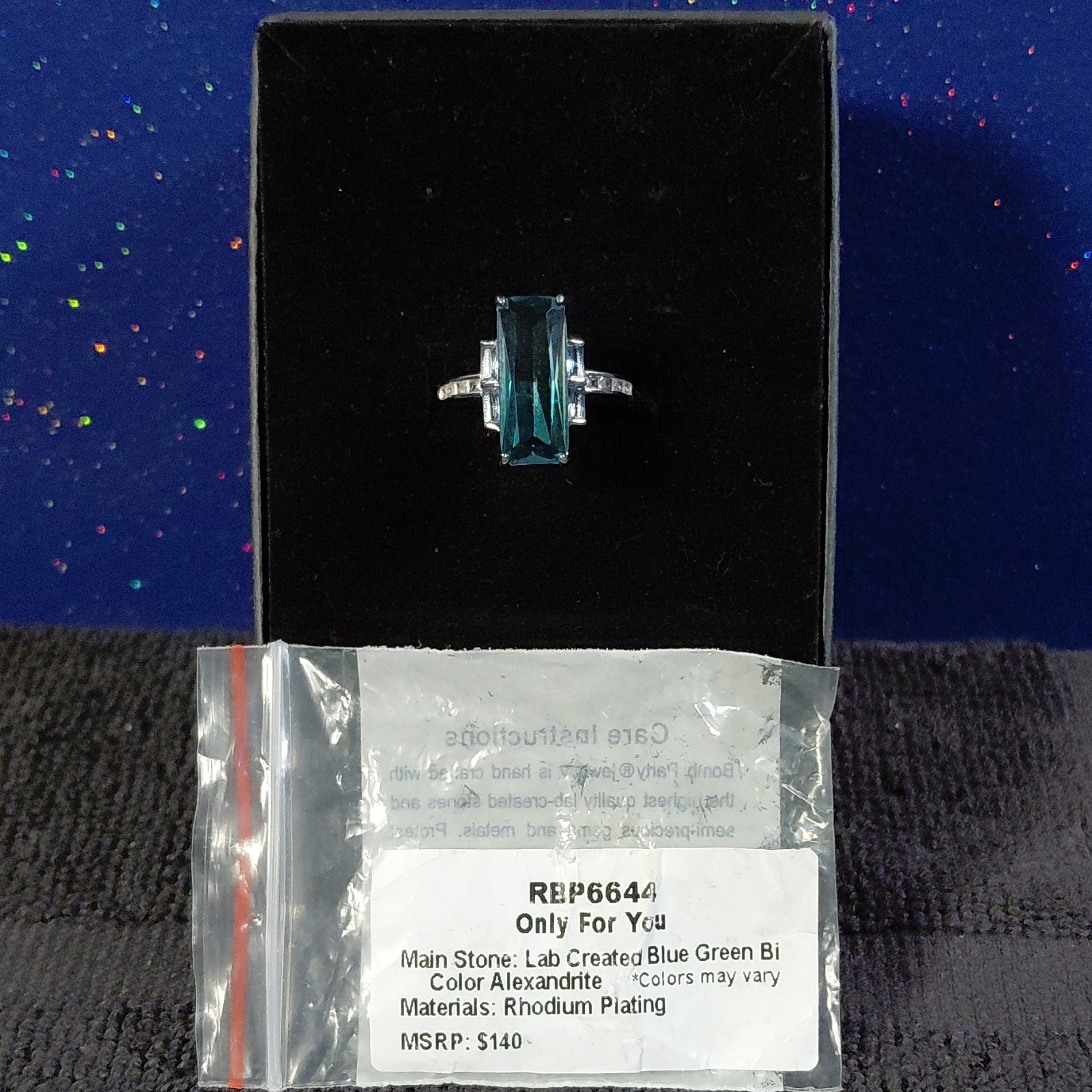 ONLY FOR YOU-Cocktail Ring Blue Green Bi-Color Alexandrite-Rhodium – BP- Size 8