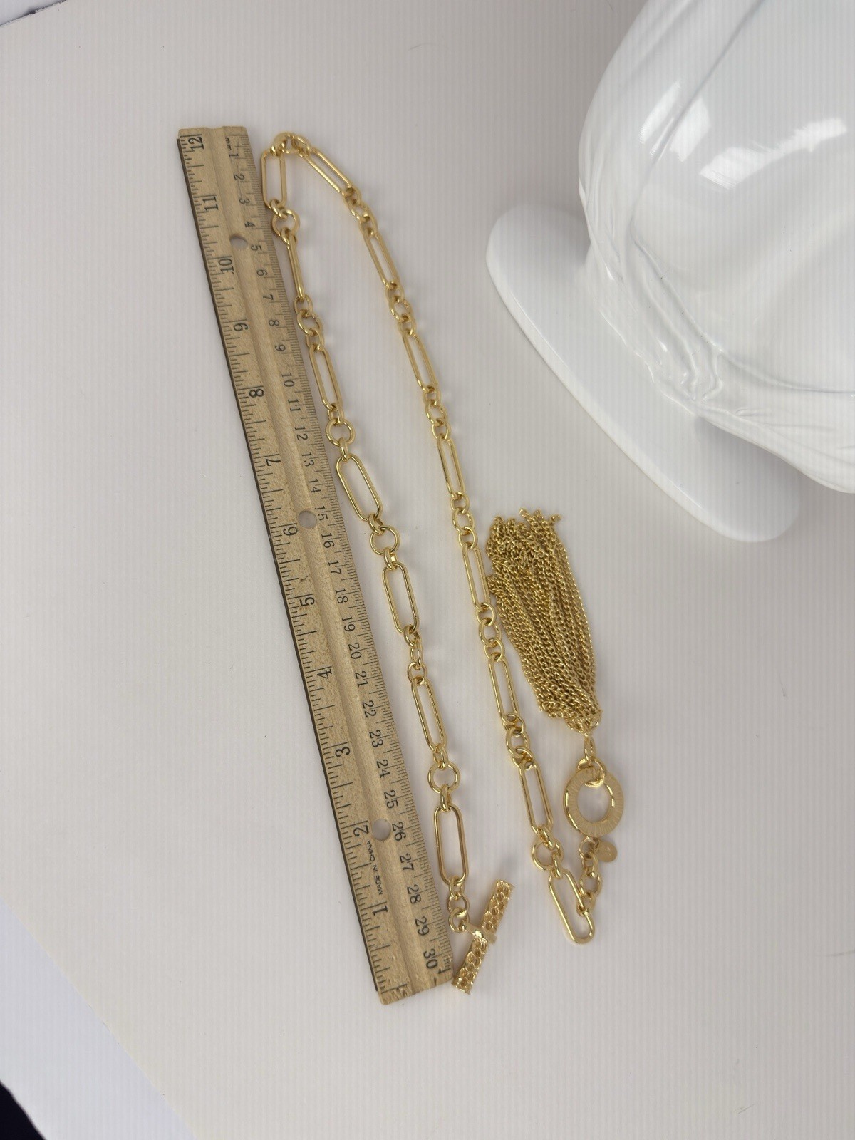 NWT Bellezza 18K Gold over Bronze Paperclip Oval Link Tassel Toggle Necklace