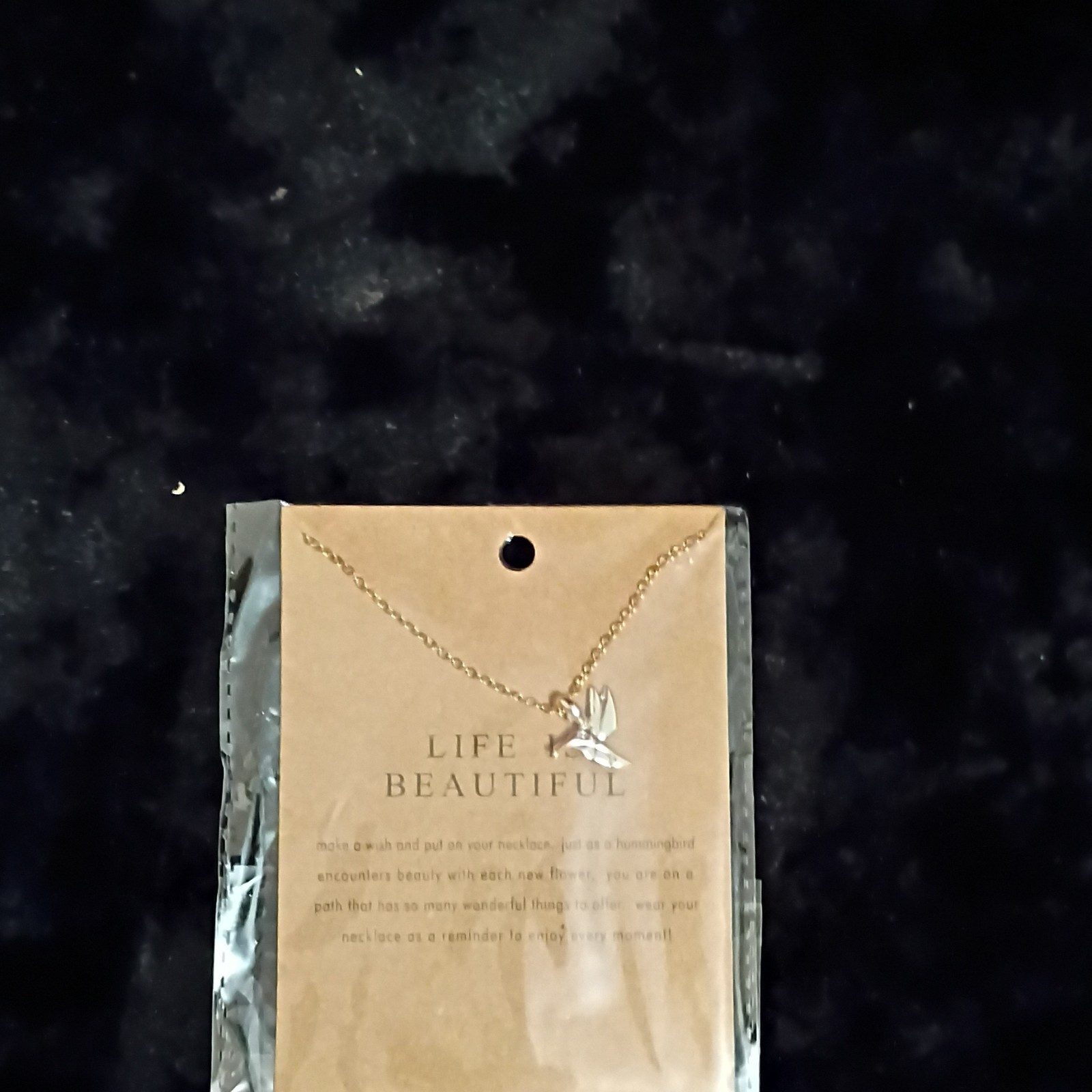 “Life Is Beautiful” Bird Charm Pendant Necklace Gold Tone Metal Cable Chain