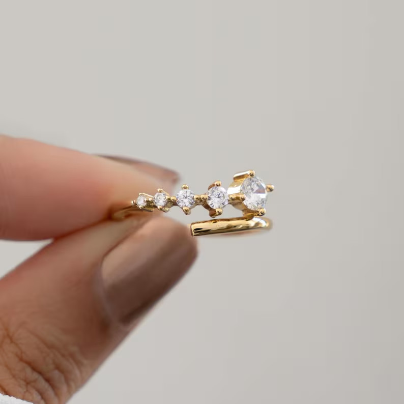 2 Ct Round Cut Simulated Diamond Women’s Wrap Bypass Ring 14k Yellow Gold Plated
