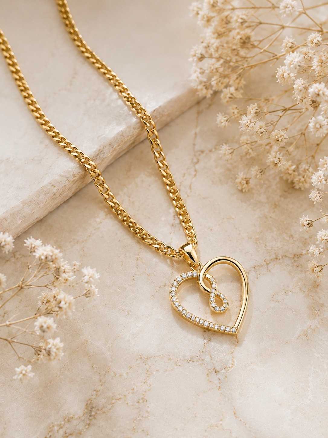 14K Gold Filled Floral Pendant Necklace CZ Cuban Link Chain Gift For Her