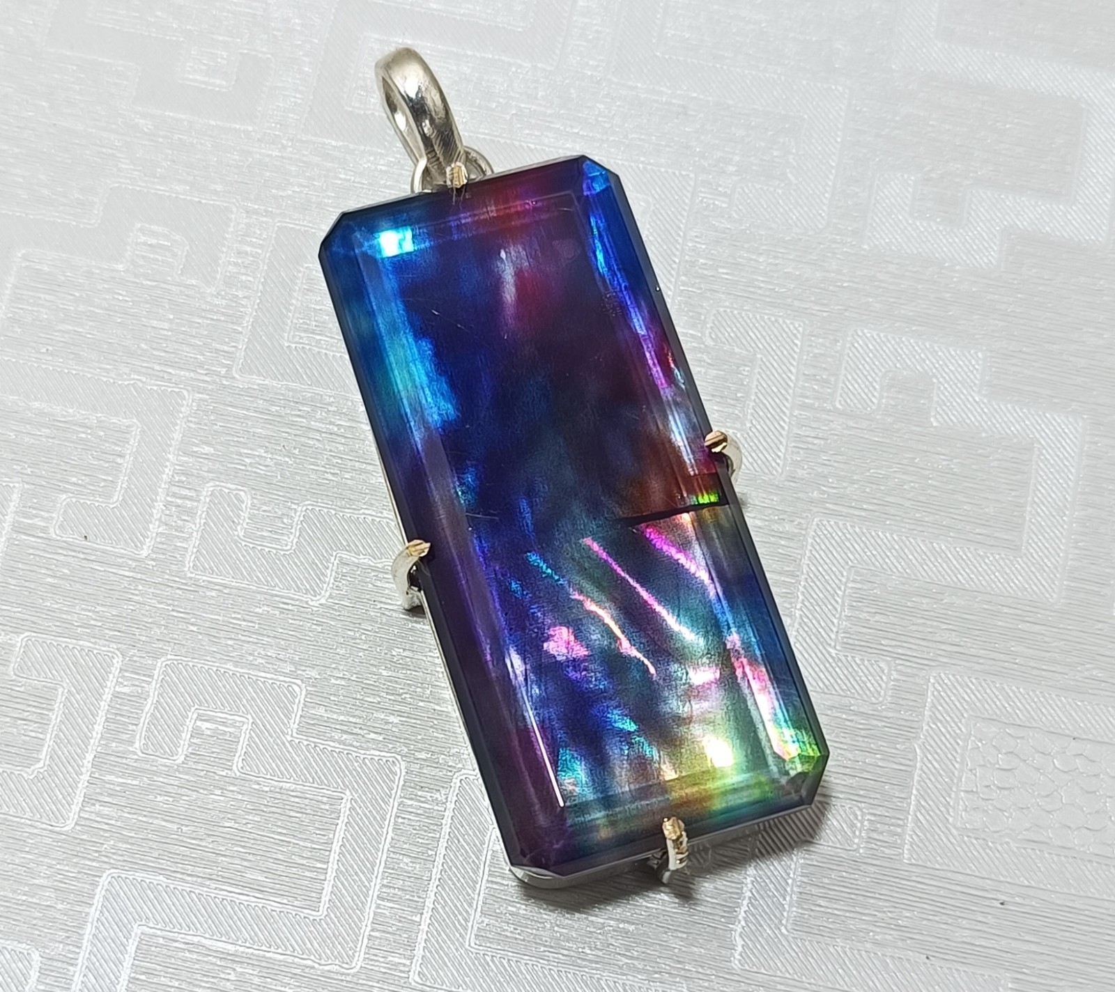 Certified 82.70 Ct Natural Ammolite 925 Solid Silver Rainbow Pendant Gemstone