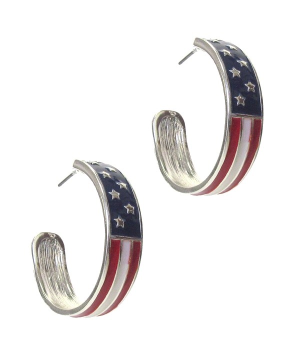 New Patriotic Flag Hoop Earrings Light Weight Color Splash 1.5″