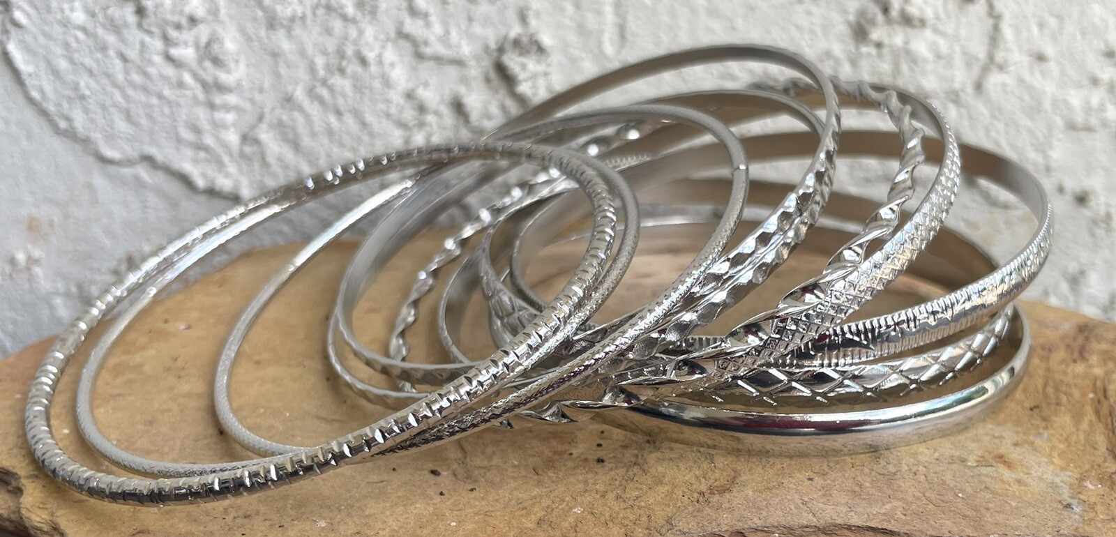 10 Bangle Silver Bracelets Stackable Adjustable Lot As Shown
