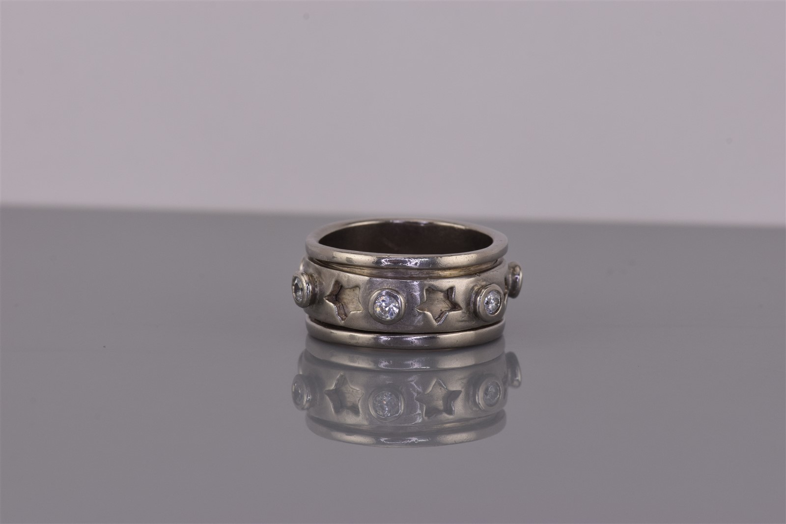 Sterling Silver Celestial Stars Cubic Zirconia Spinner Band Ring 8g 925 Sz: 6