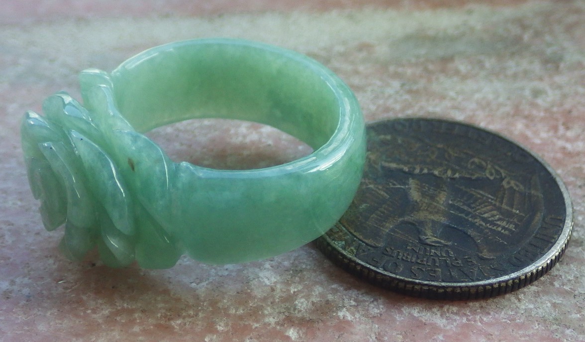 Certified Green Natural 100% A Jadeite Jade Rose Flower Ring NO. 8 花戒指 # 418684