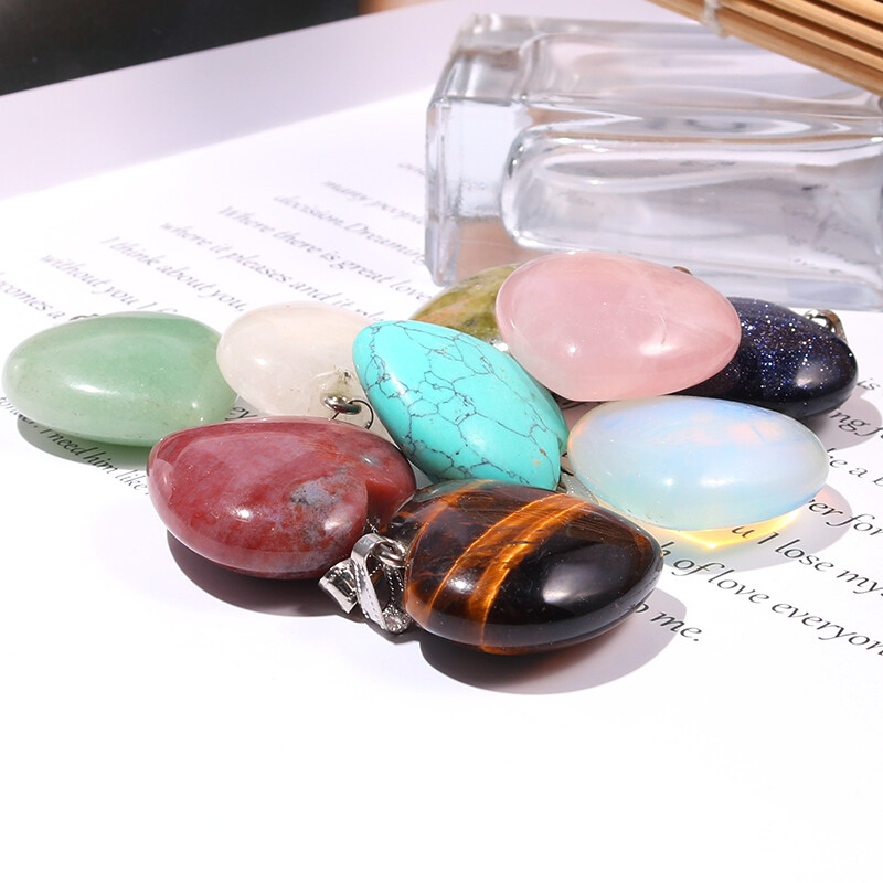 30mm Big Heart Pendant Natural Stone Healing Crystal Gemstone for jewelry 10pcs