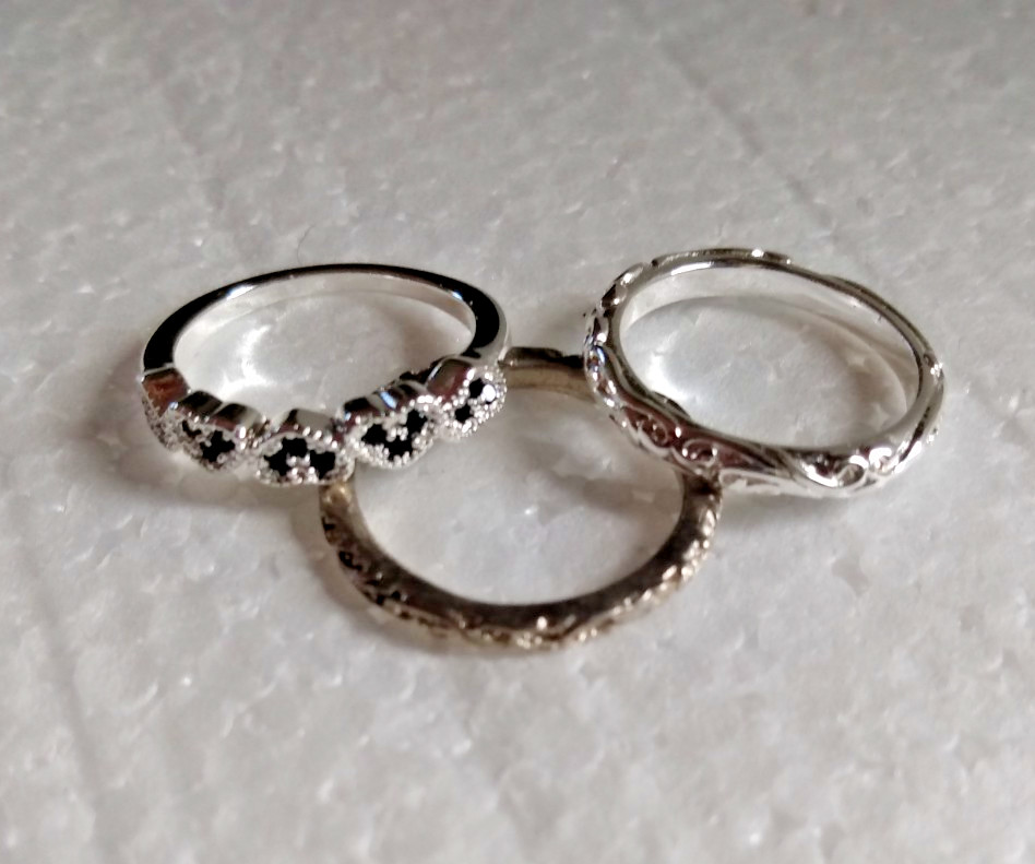 Set Of 3 Silver Tone Pinky Rings Sizes-4, 4.5 & 5