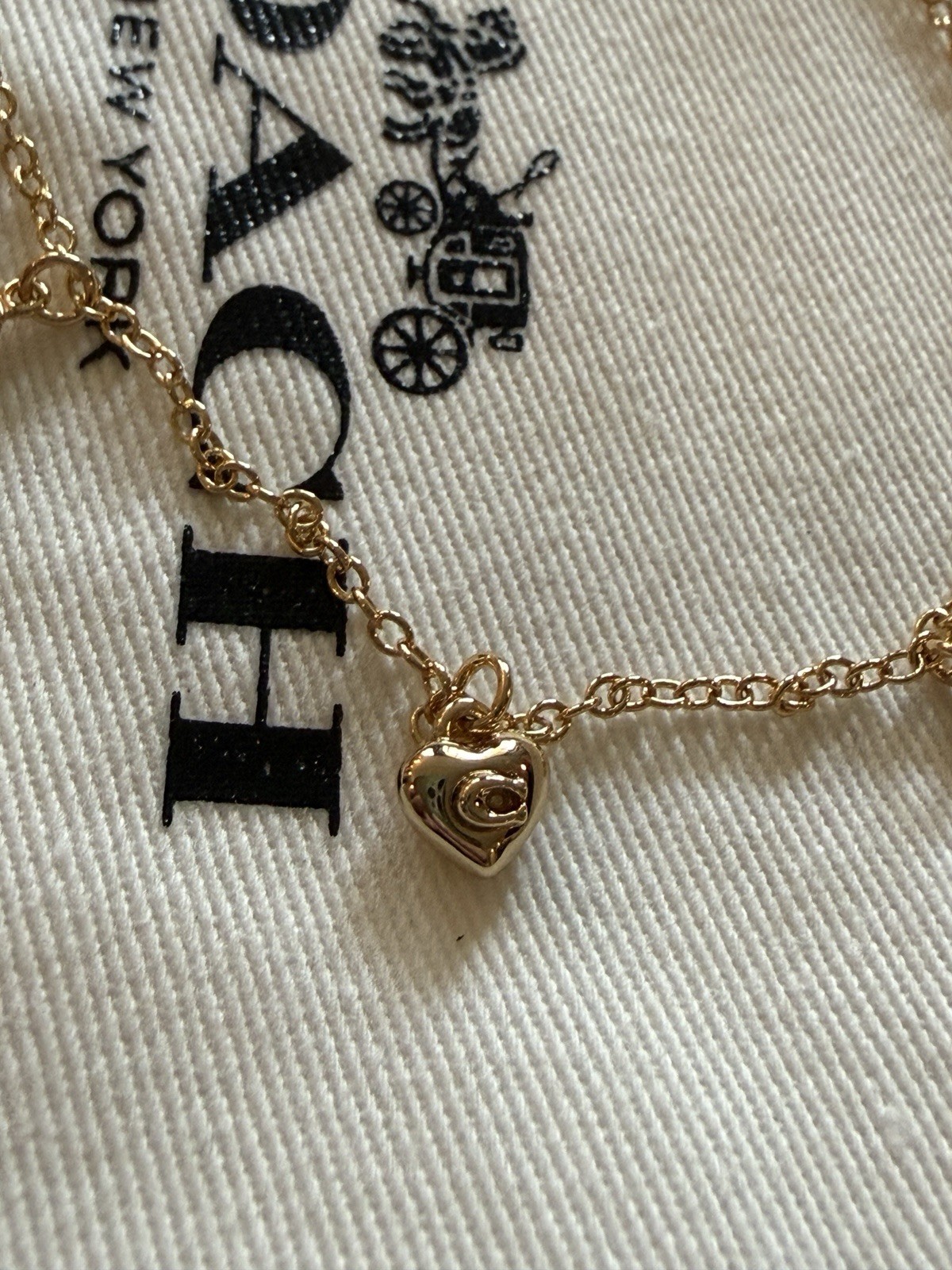 Coach Gold Tone Charm Bracelet NWT Heart Horseshoe Crystal Bracelet