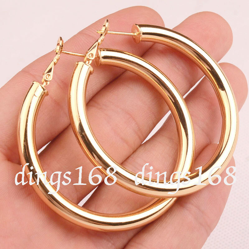 18K Yellow Gold Filled Round 50MM/2″ Large LIGHT WEIGHT Hoop Fashion Earrings H7