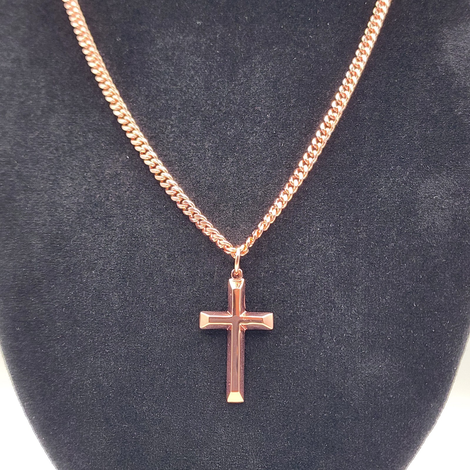 Solid Copper Cross Necklace 4mm Chain 20″ Handmade Heavy Christian Pendant