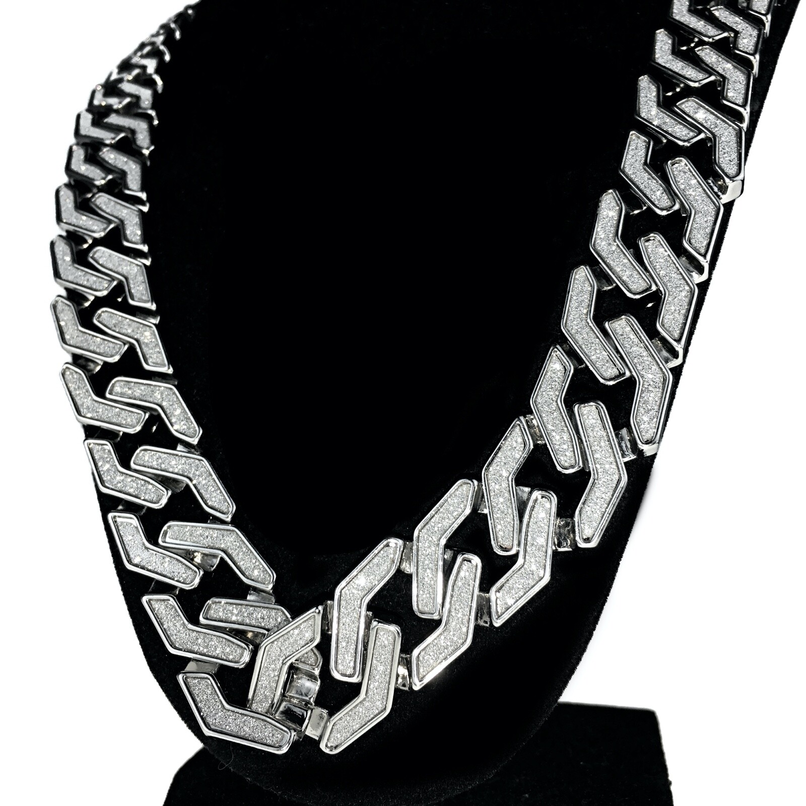 Men’s Sand Blast Chain Silver Tone Squared Links Hip Hop Necklace 20MM x 30″ in
