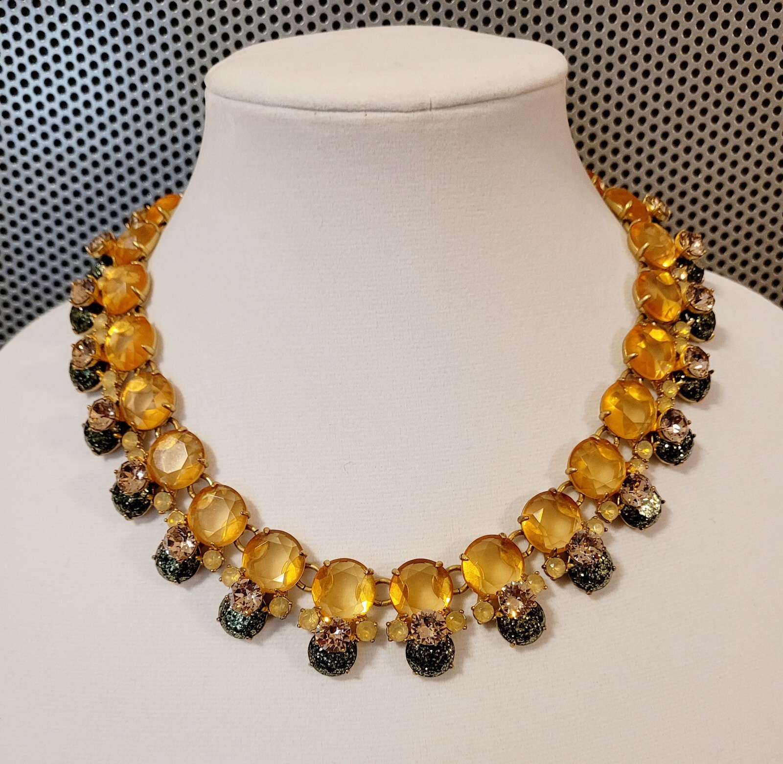 J Crew Faceted Rhinetone Yellow Gold Pinkish Blue Green Confetti Style Necklace