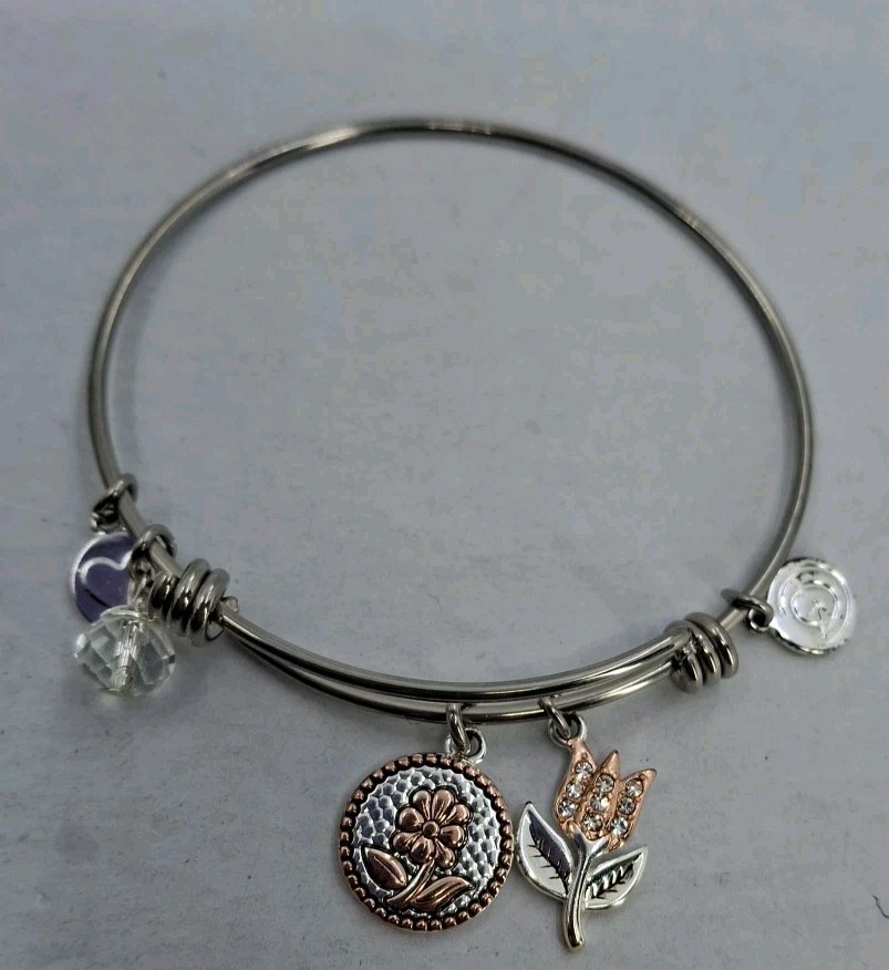 ‘Love This Life’ Two Toned Adjustable Charm Bangle