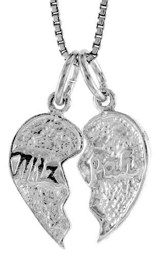 Solid Sterling Silver Mizpah Broken Heart Wings Charm Double Pendant No Chain