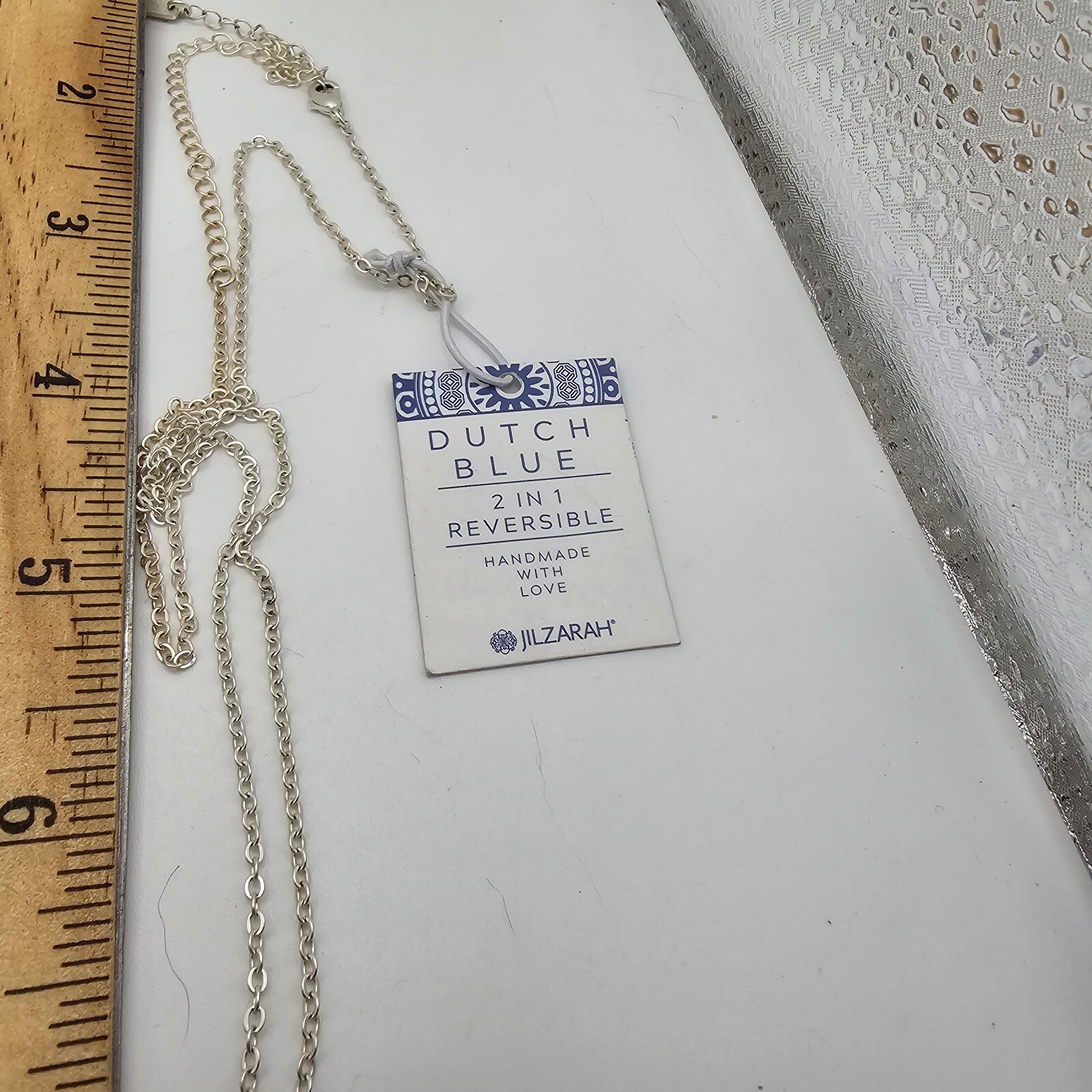 Jilzarah Reversable Necklace Dutch Blue New With Tags Pendant 2 In 1 Silver Tone