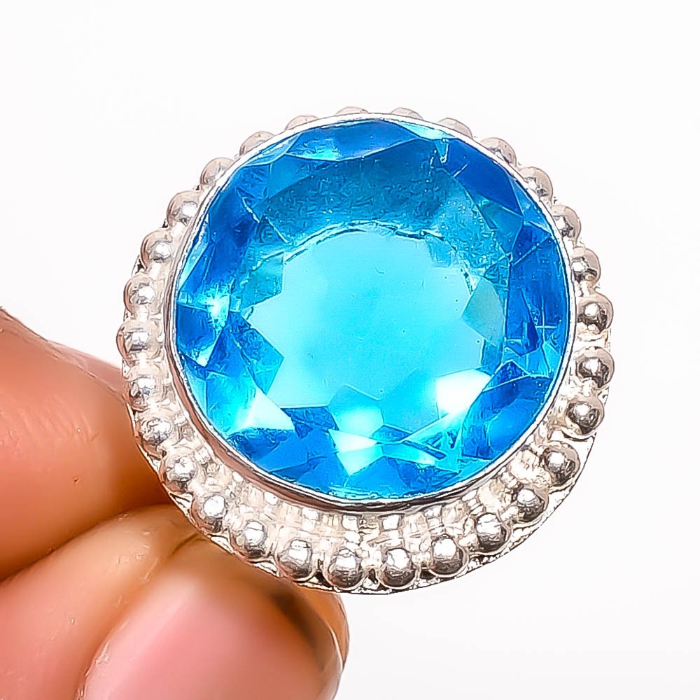 Blue Topaz Gemstone 925 Silver Plated Ring s.5.5 TR7508-2123