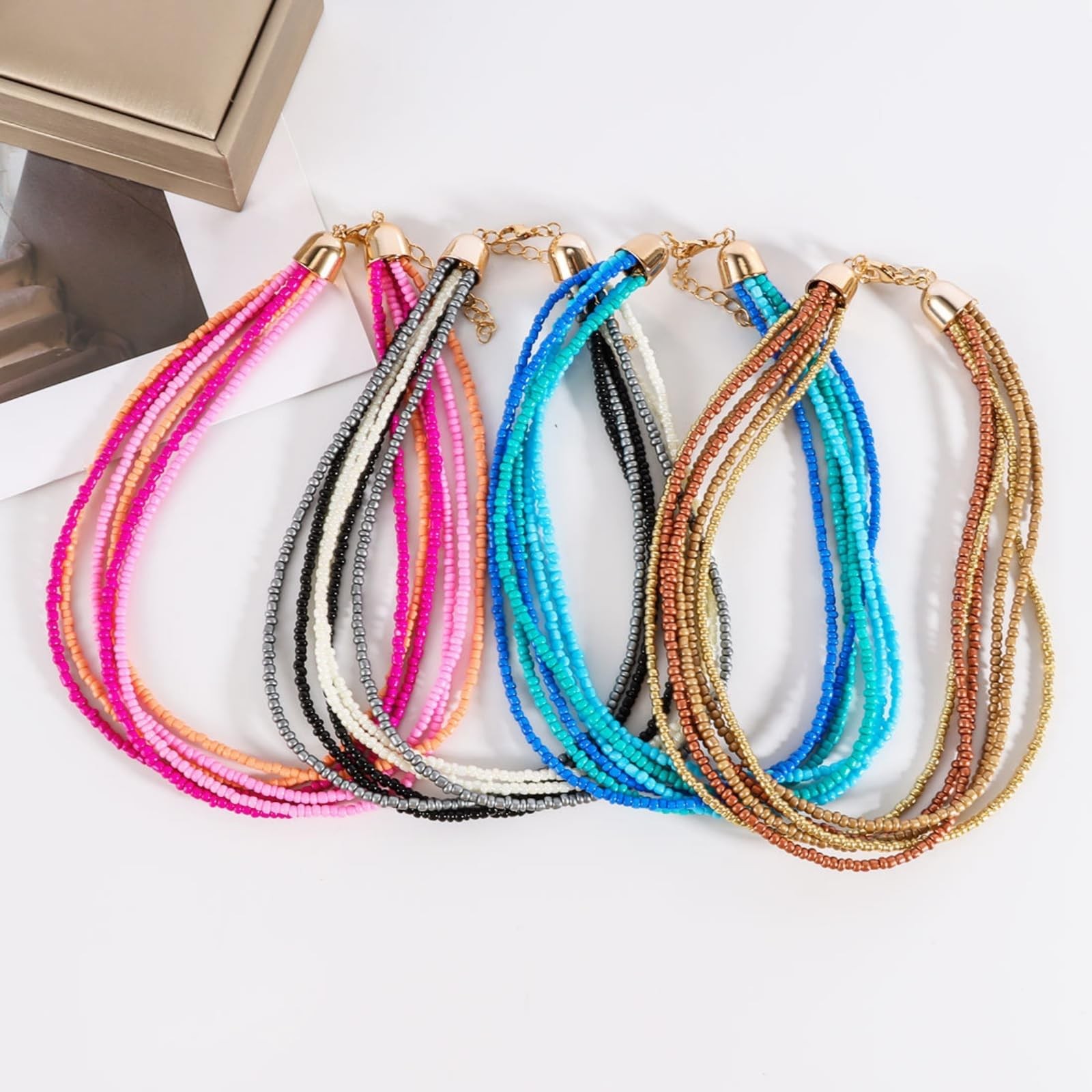 Multi-layered Beaded Adjustable Chain Link Choker Collar Necklace for Jewelry…