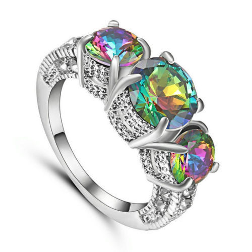Elegant 925 Sterling Silver Rainbow Mystical Topaz New Fashion Ring Size 8