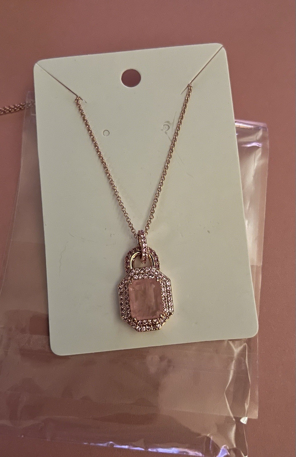 BP Rose Gold Plated Pink Lock Charm Removable Pendant Necklace Cable Chain