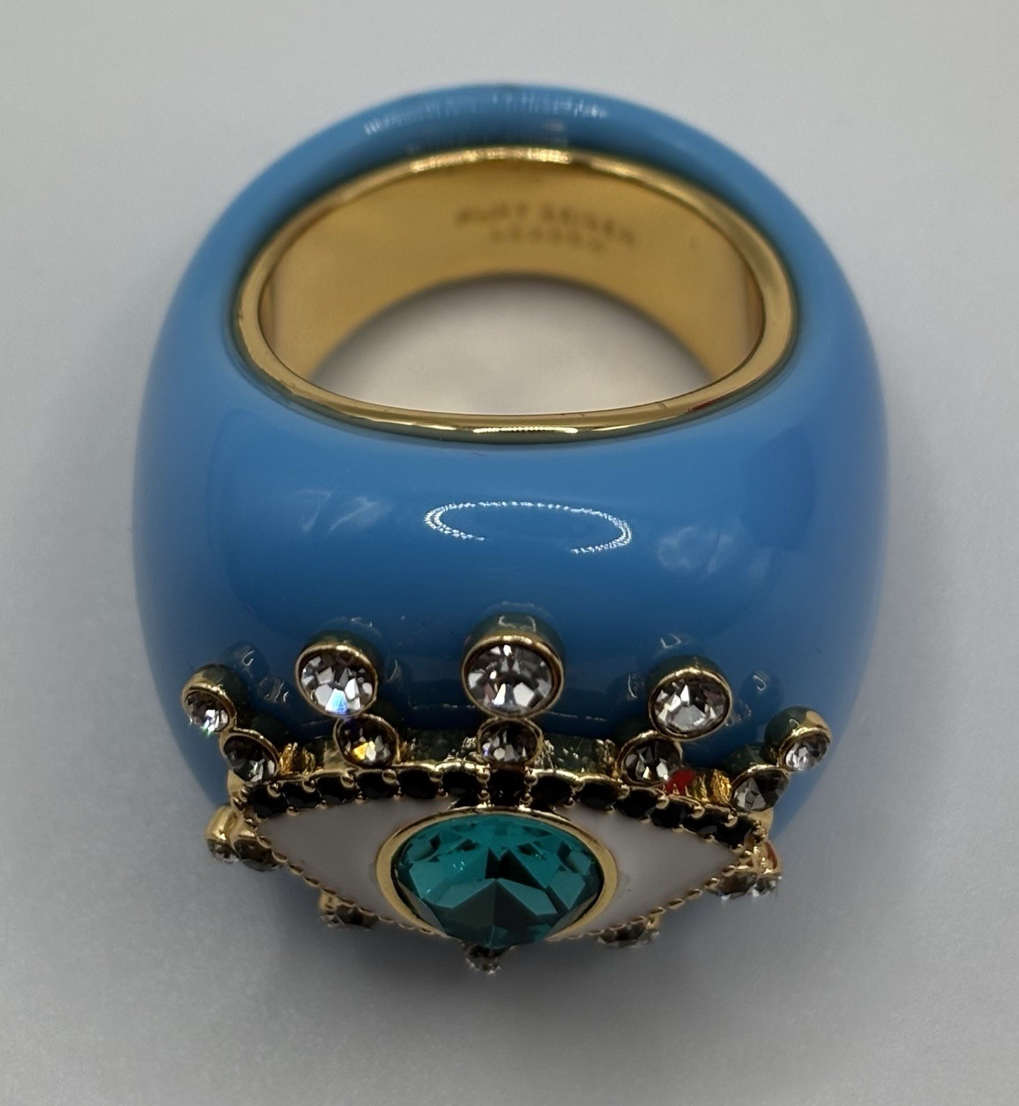 Blue Evil Eye Statement Ring Gold Tone Crystal Accent Oversized Fashion Ring