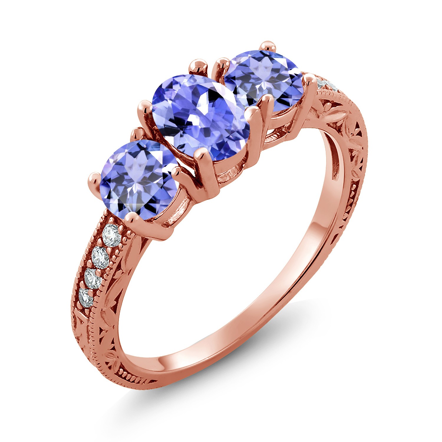 1.79 Ct Oval Blue Tanzanite 18K Rose Gold Plated Silver Ring Moissanite