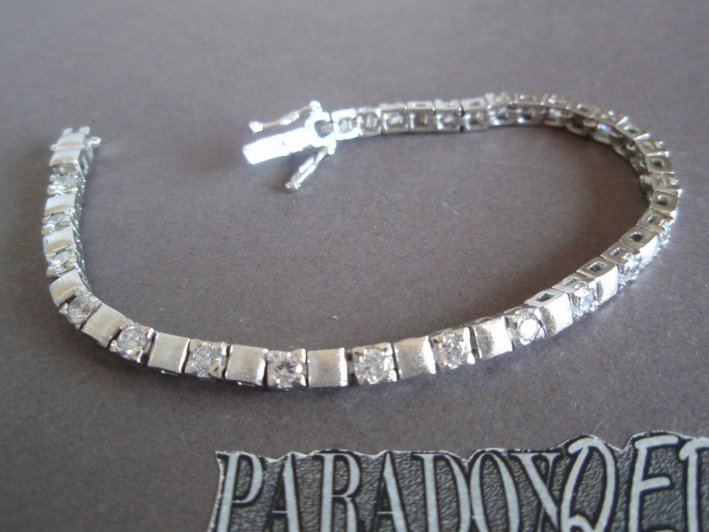 GORGEOUS Sterling Silver 925 White CZ Tennis Square Links Bracelet ~ 7 in