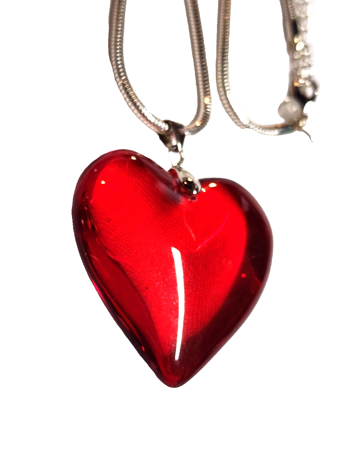 Large Red Heart Love Silver Tone Pendant Necklace Y2K Style Statement 20″ Retro