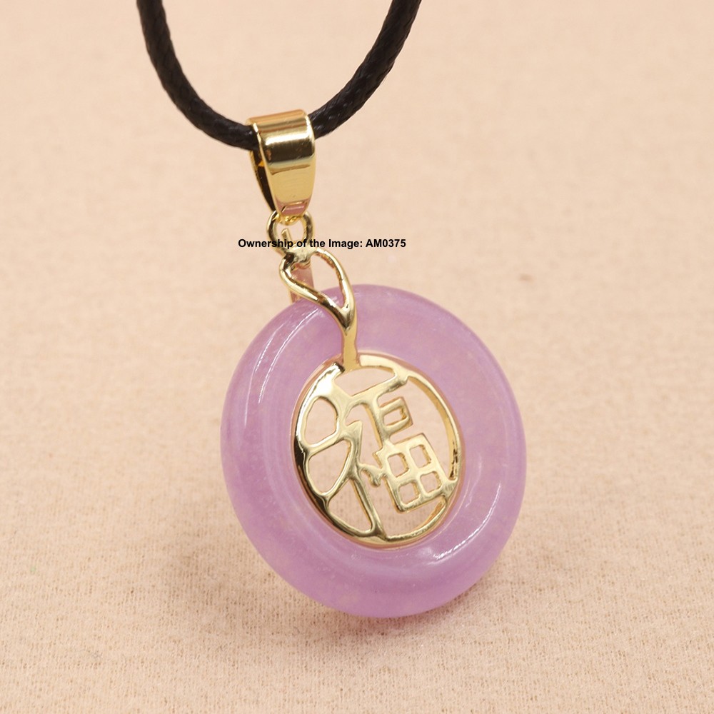 NEW Yellow Alloy 福 Heating Jade Circle Pendant Oriental Cultural Pendant 38mm H