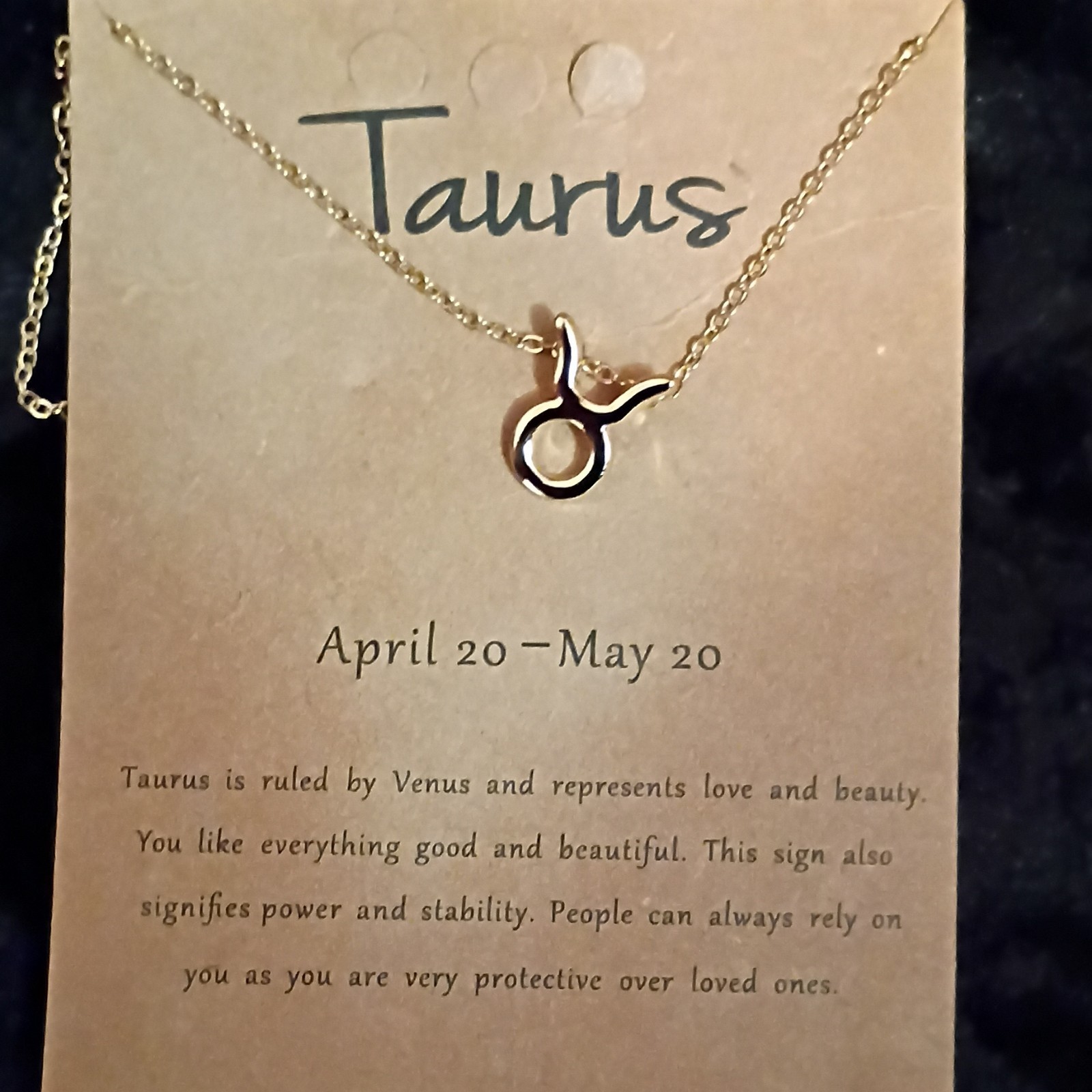 Taurus Zodiac Symbol Charm Pendant Necklace Gold Tone Metal Cable Chain