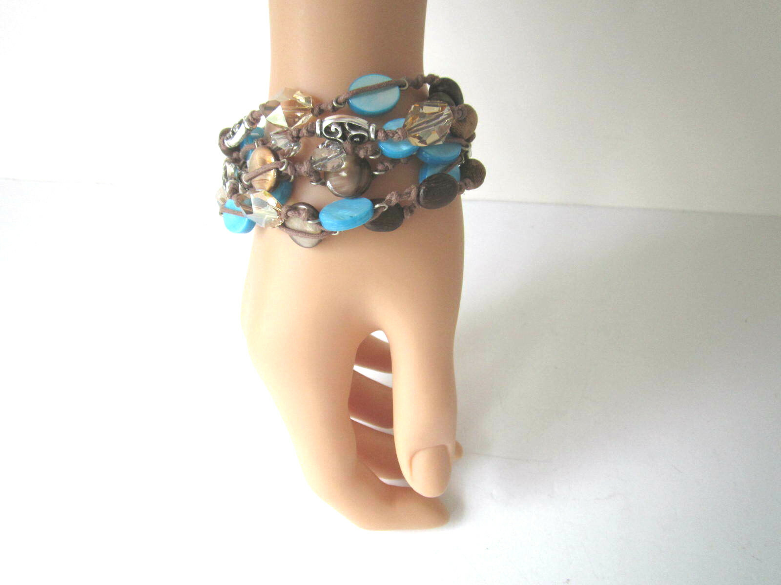 Brighton Riviera Blue Lagoon Bracelet Brown & Blue Beads Silver Plated