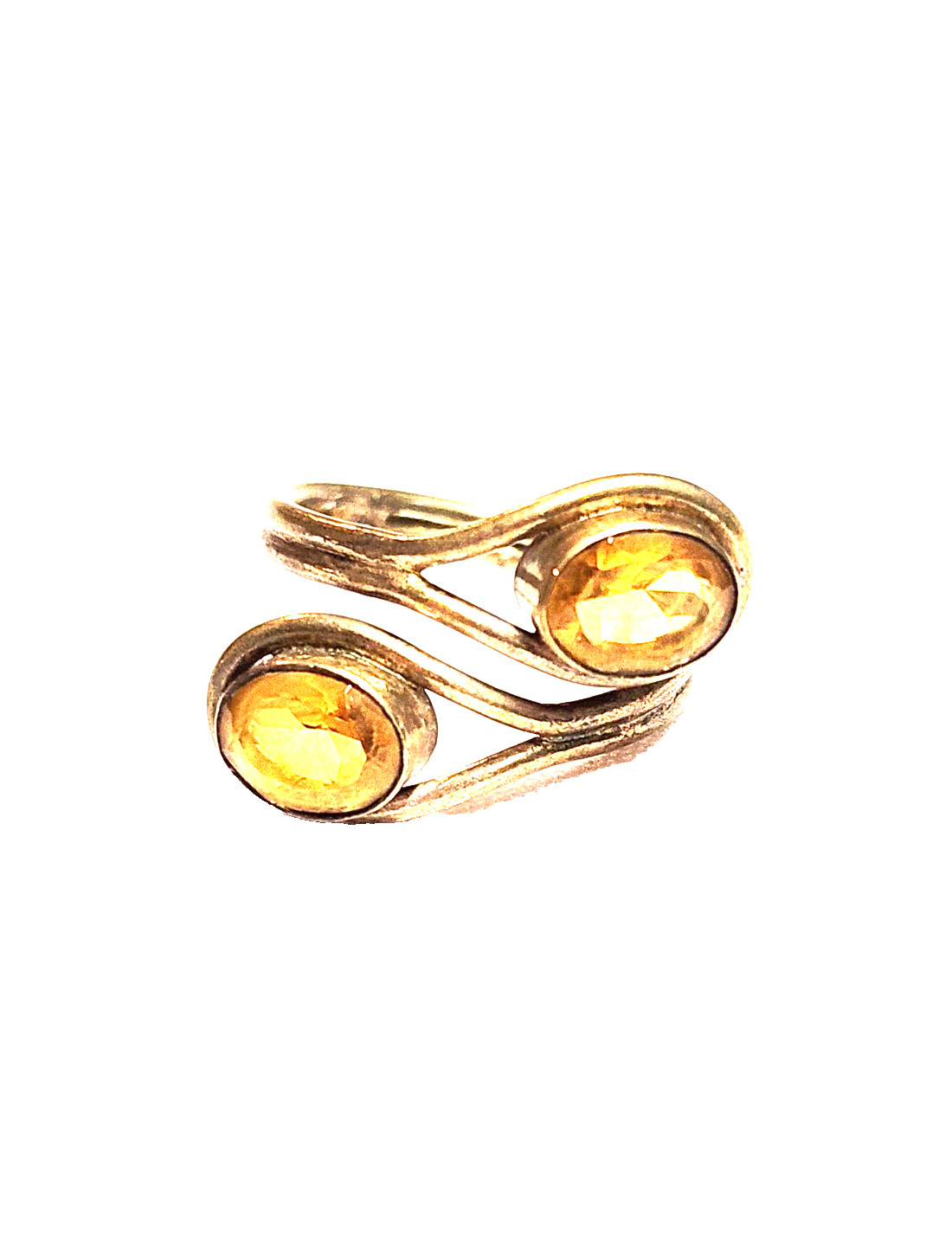 Artisan Yellow Citrine Faceted Oval Wrap Statement Ring Sz 7.5 Gold Tone Boho