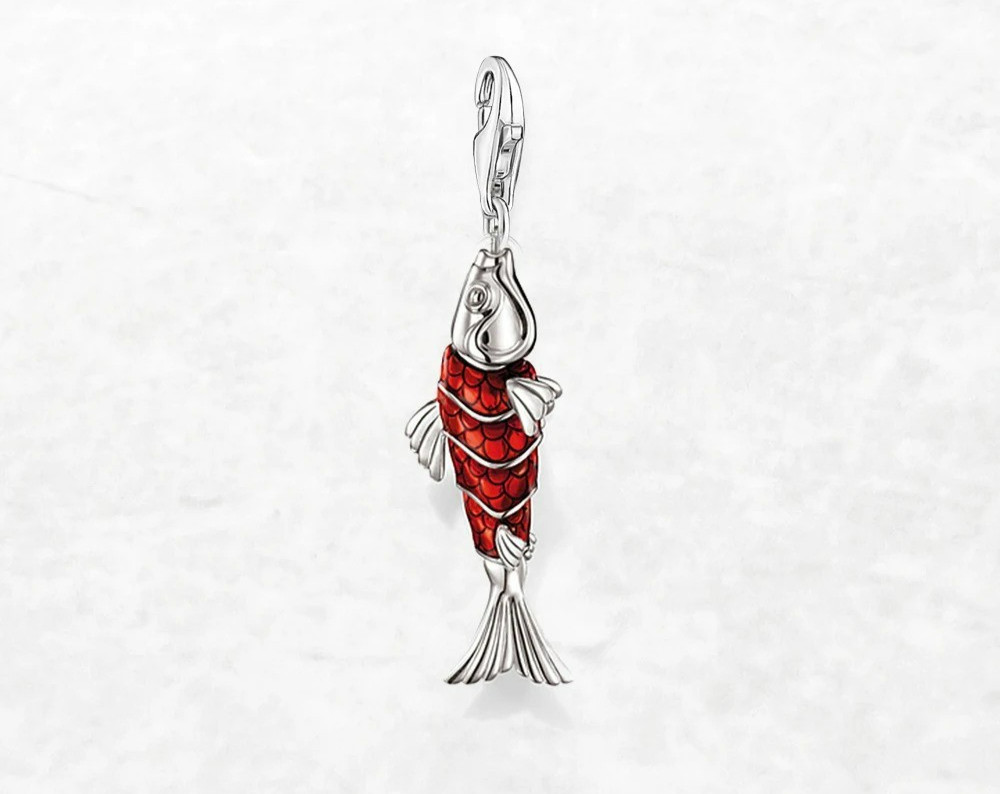 Red Fish Enamel Pendant 925 Sterling Silver Charm Lobster Lock Gift