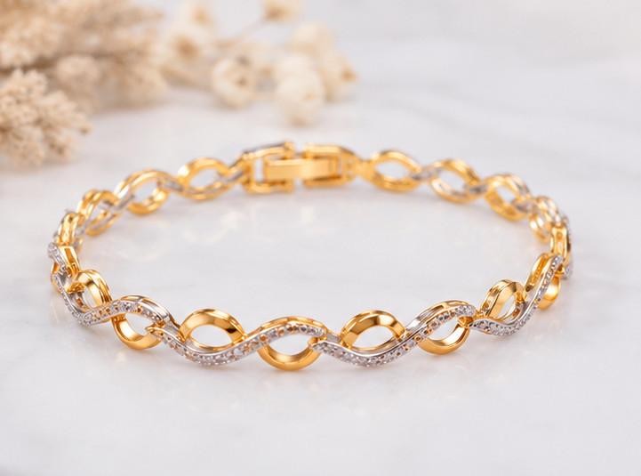 3.75 Ct Round Cut Simulated Diamond Round Link Bracelet 14K 2-Tone Gold Plated