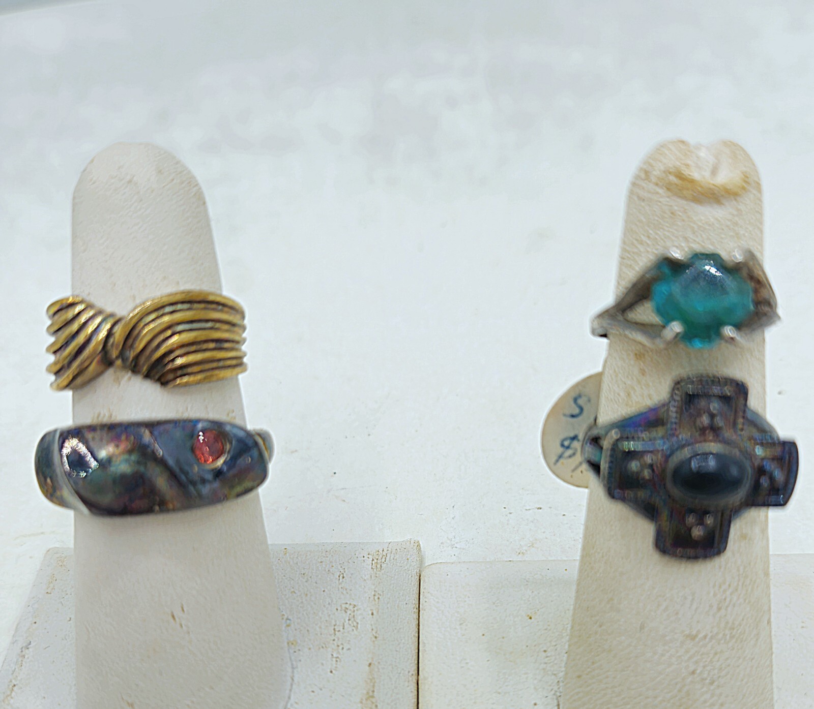 Lot Of 4 Unused Rings Tarnished Silver/gold colors 925 Assorted Sizes See Pics